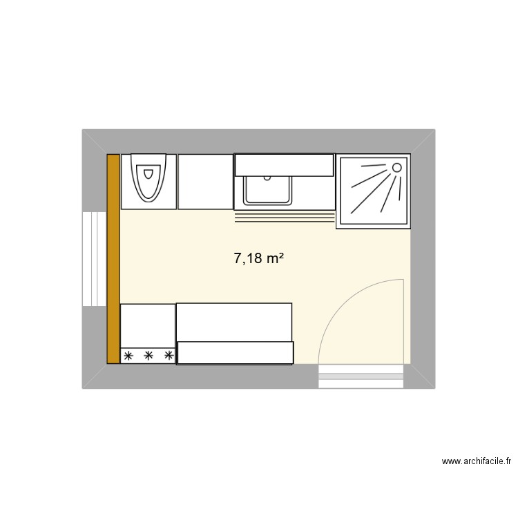 Buanderie V2 avec douche. Plan de 1 pièce et 7 m2