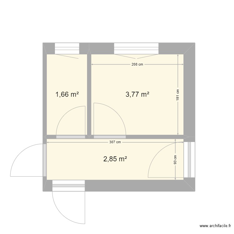 SDB- cuisine 50 Strasbourg. Plan de 3 pièces et 8 m2