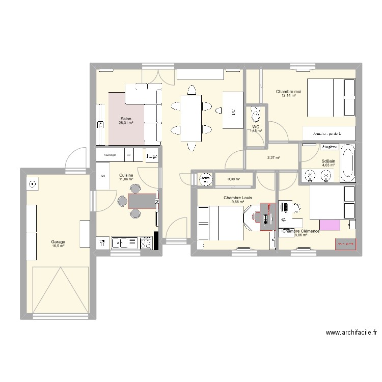 plan01. Plan de 12 pièces et 99 m2