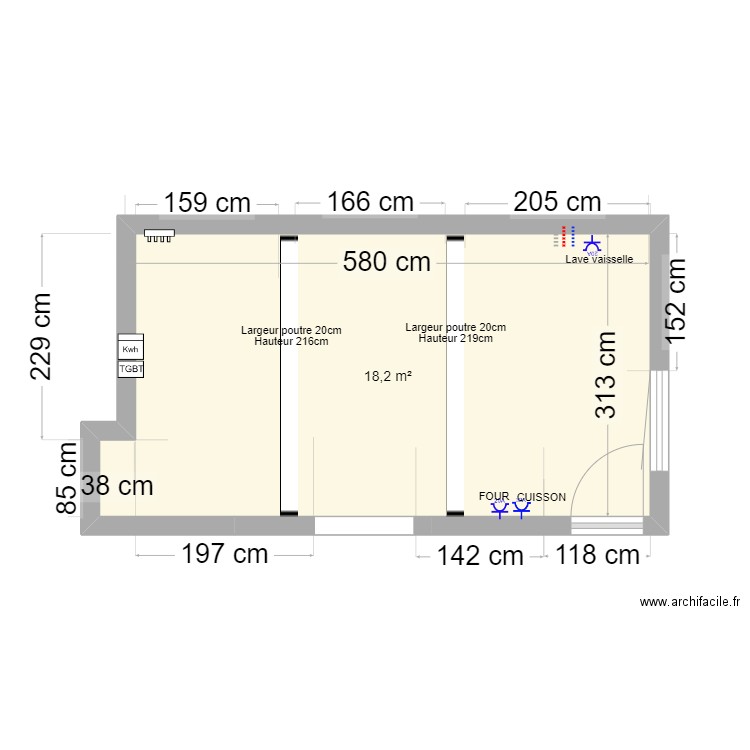 Plan JEGOU. Plan de 1 pièce et 18 m2