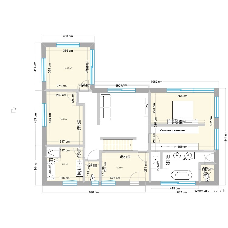 Projet villa - etage final. Plan de 6 pièces et 79 m2