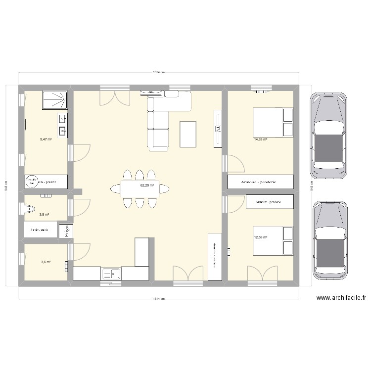 Extension maison Beauvallon. Plan de 6 pièces et 106 m2