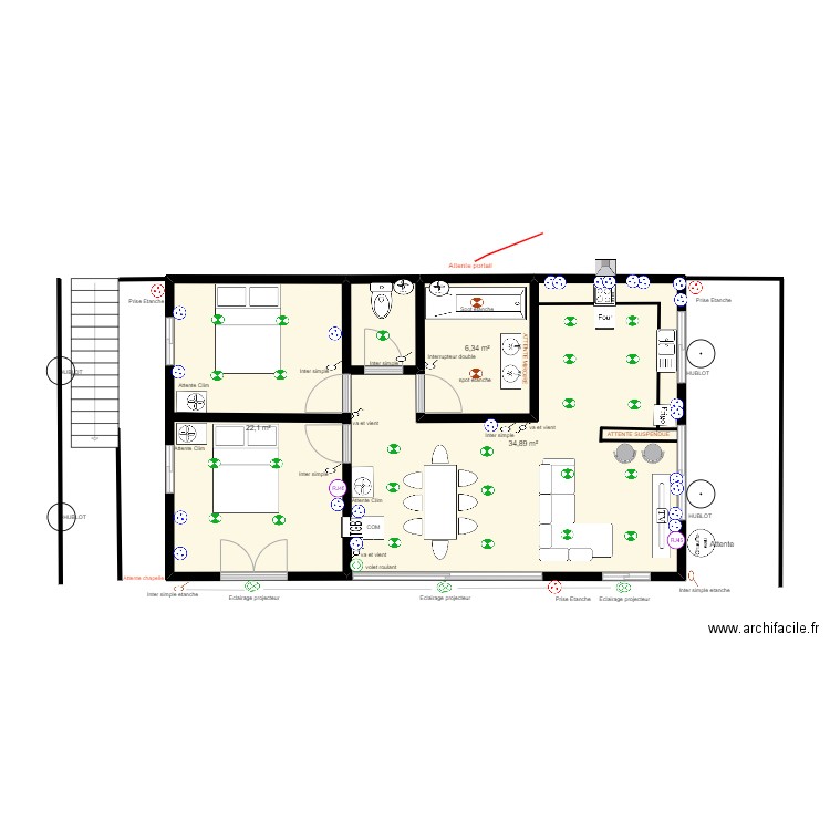 sanassy. Plan de 3 pièces et 63 m2