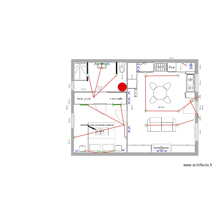 Maison 8 x 6 gauche sans cotation Electricité. Plan de 1 pièce et 27 m2