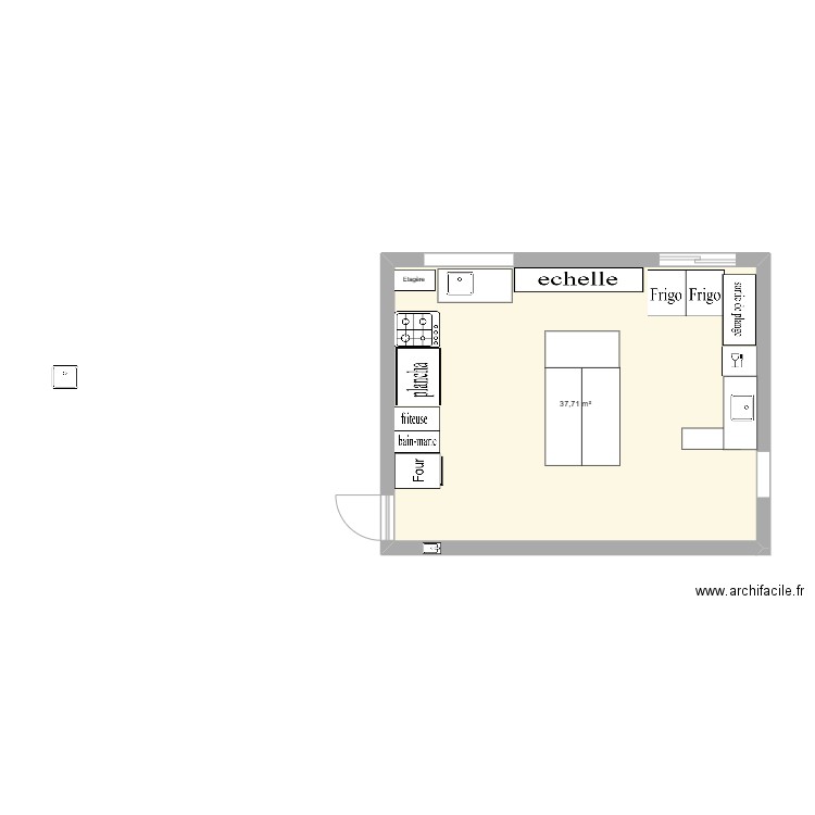 cuisine. Plan de 1 pièce et 38 m2