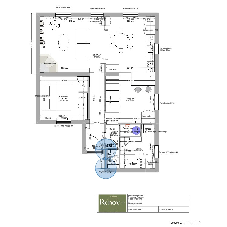 Plan agencement. Plan de 8 pièces et 65 m2