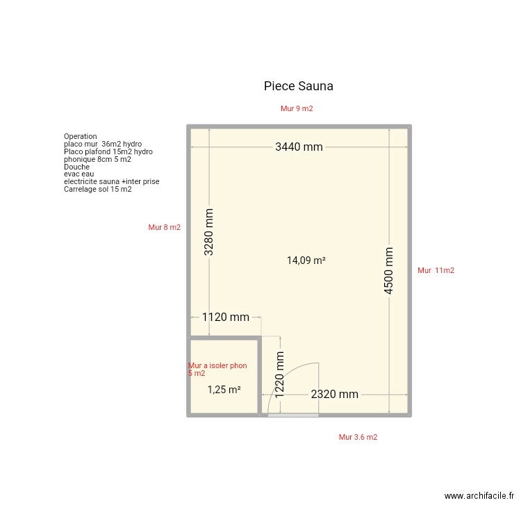 boege sauna. Plan de 2 pièces et 15 m2