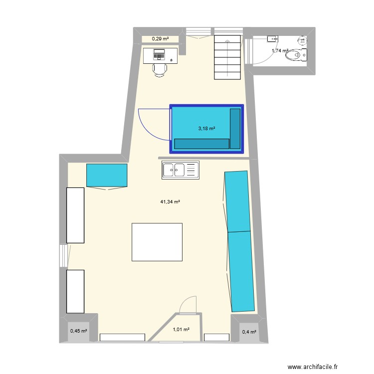 Plan Aménagement Fromagerie. Plan de 7 pièces et 52 m2