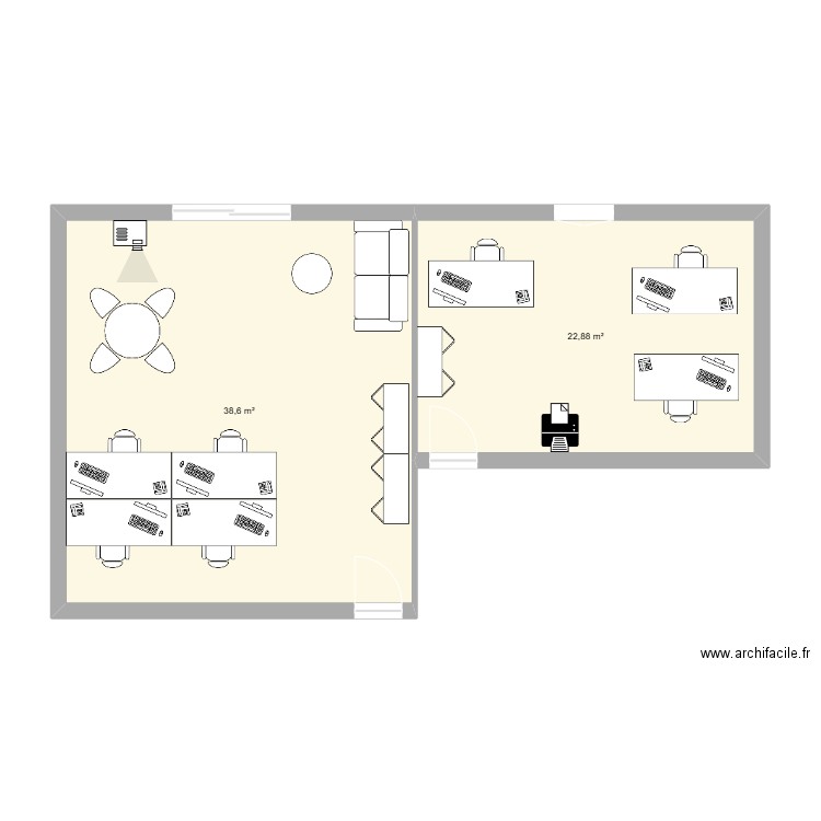 Nouveaux bureaux v2. Plan de 2 pièces et 61 m2