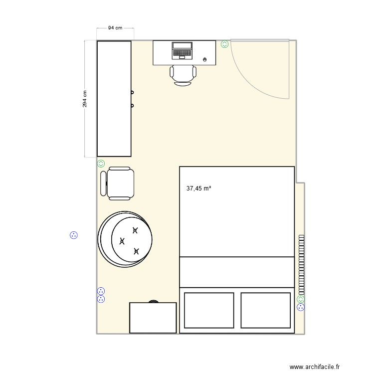 ma chambre . Plan de 1 pièce et 37 m2