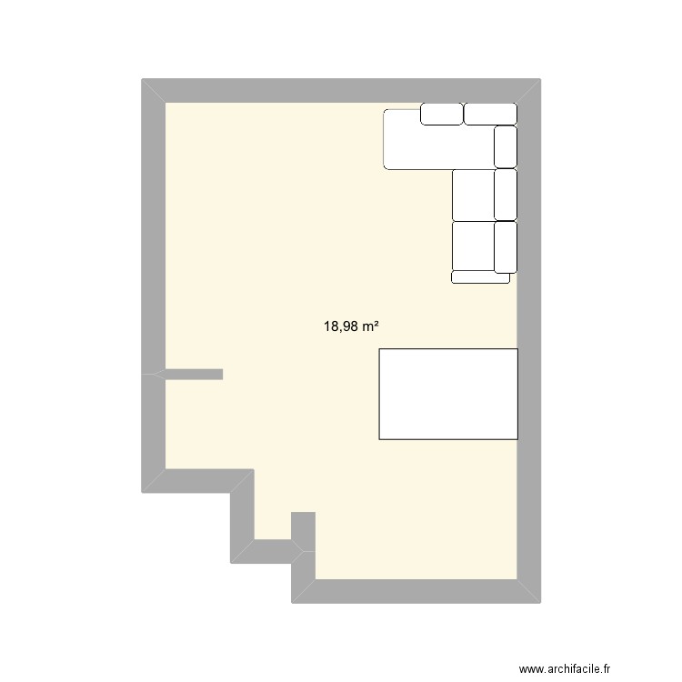 Caisserie. Plan de 1 pièce et 19 m2