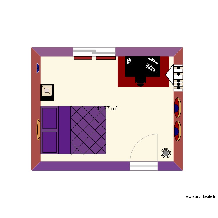 Chambre 1. Plan de 1 pièce et 12 m2