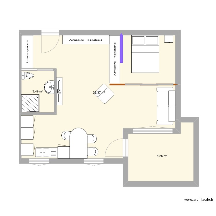 appt martin 6. Plan de 3 pièces et 51 m2