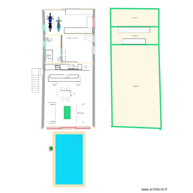 Rdc. Puerto1. Plan de 3 pièces et 76 m2