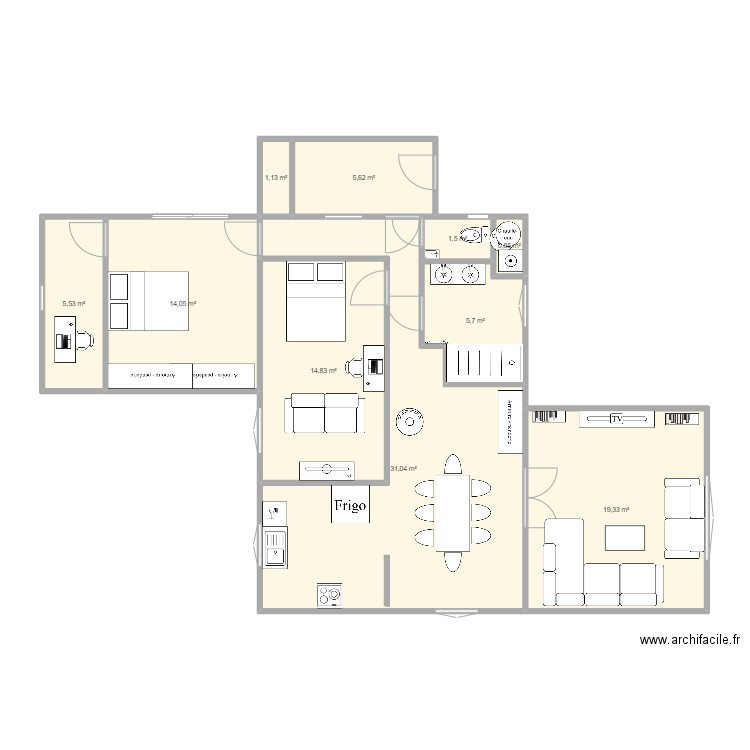 SdB Ferolles. Plan de 10 pièces et 100 m2