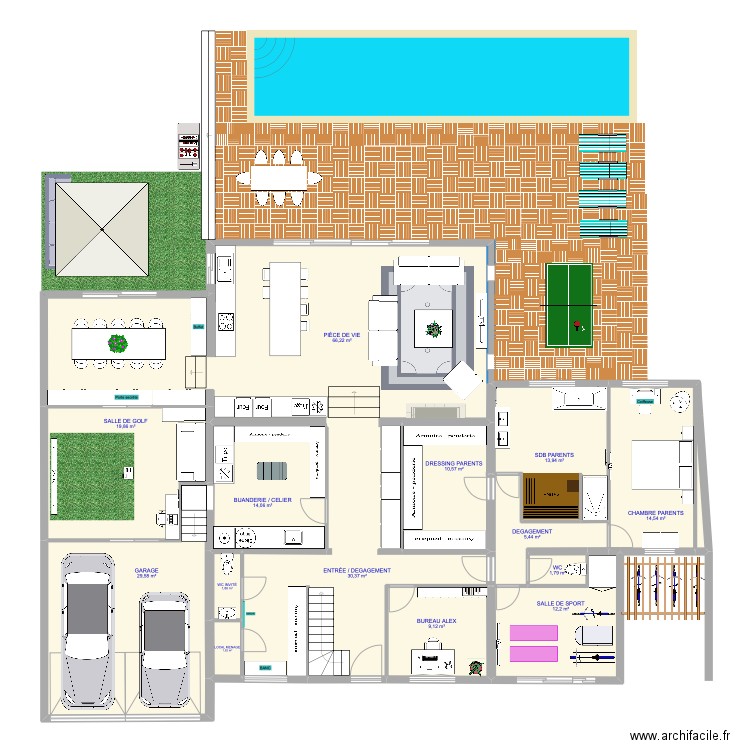 MAISON IA RDC 5.11. Plan de 14 pièces et 231 m2