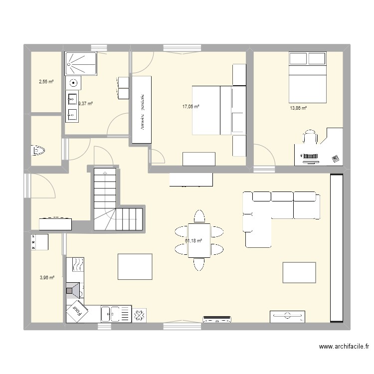 comble . Plan de 6 pièces et 108 m2