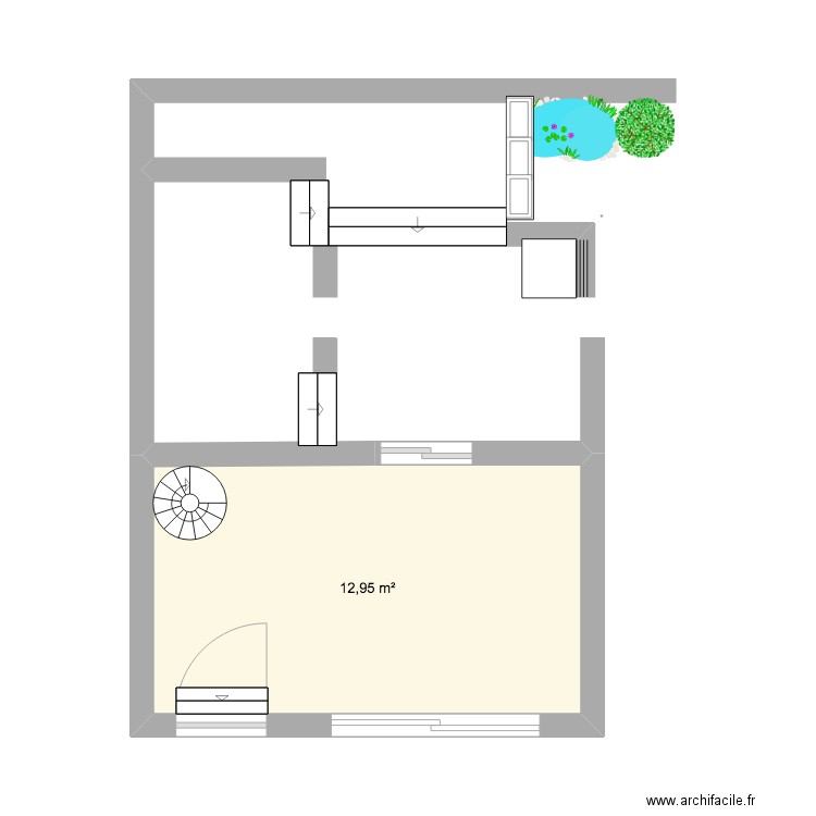 l'adrissa. Plan de 1 pièce et 13 m2