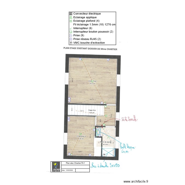 Plan elec Chartier R+1. Plan de 0 pièce et 0 m2