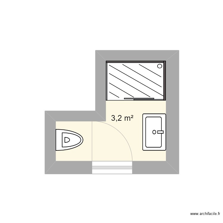 SDB 2. Plan de 1 pièce et 3 m2