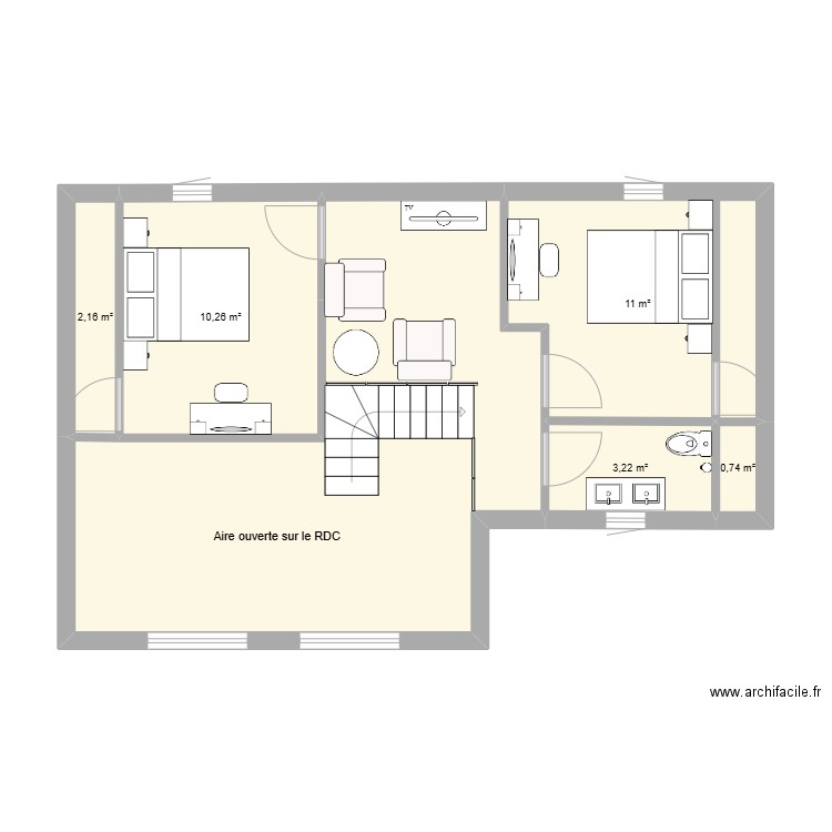 Mil MAISON 1- ETAGE 1. Plan de 6 pièces et 56 m2