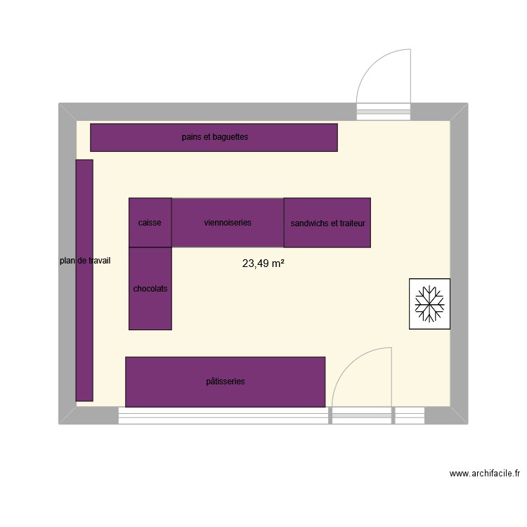 mano. Plan de 1 pièce et 23 m2