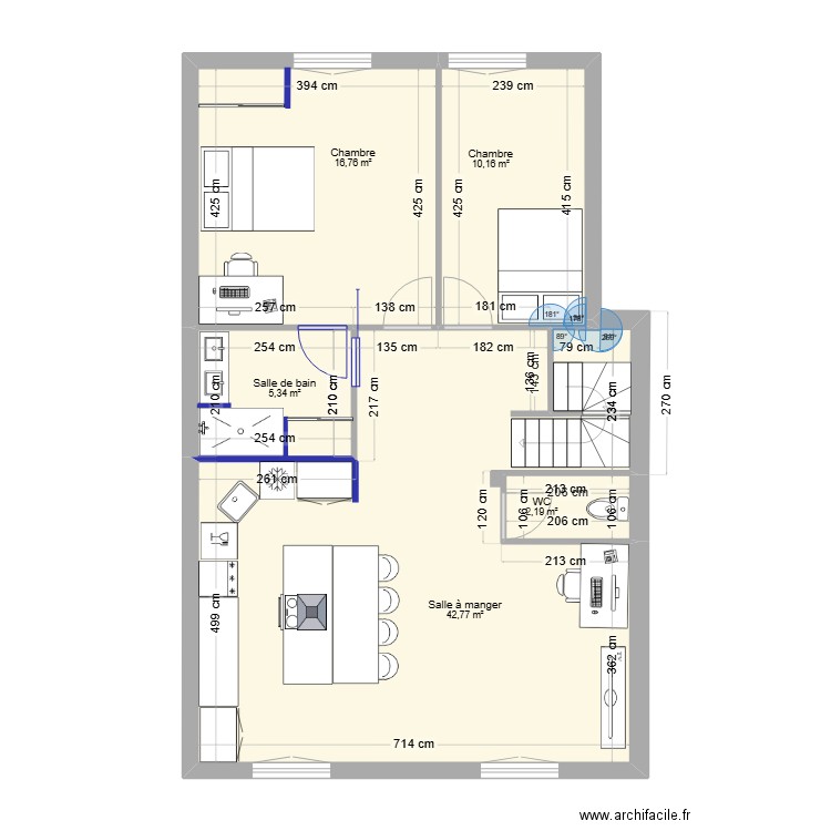 R+1-Projet. Plan de 5 pièces et 77 m2