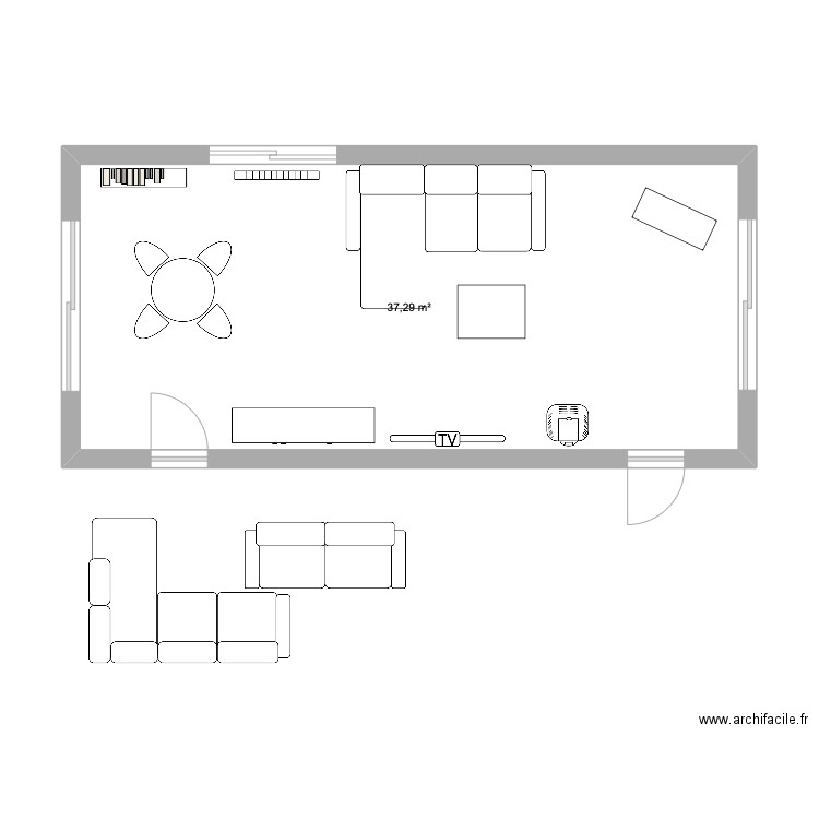 salon. Plan de 1 pièce et 37 m2