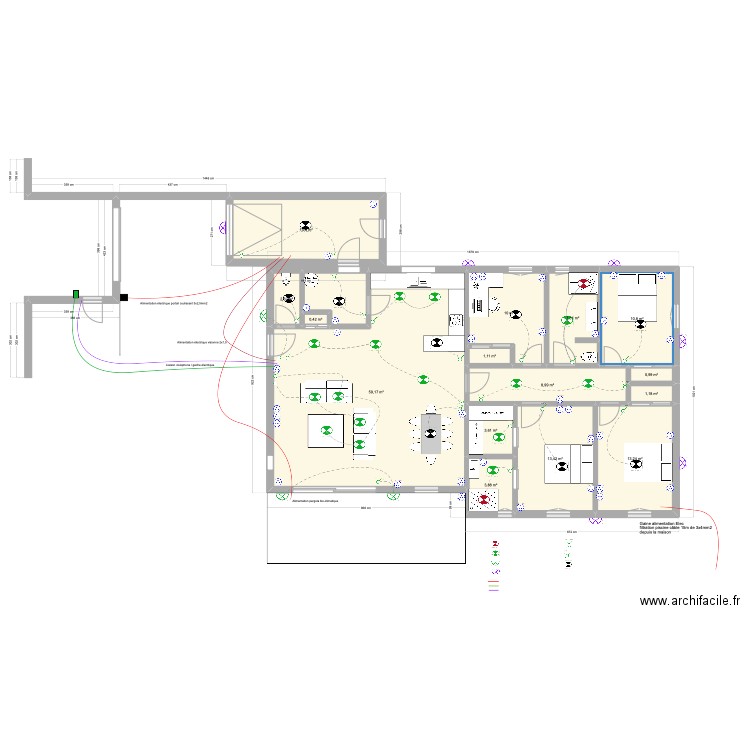 Projet Villa_Elec_01. Plan de 16 pièces et 156 m2