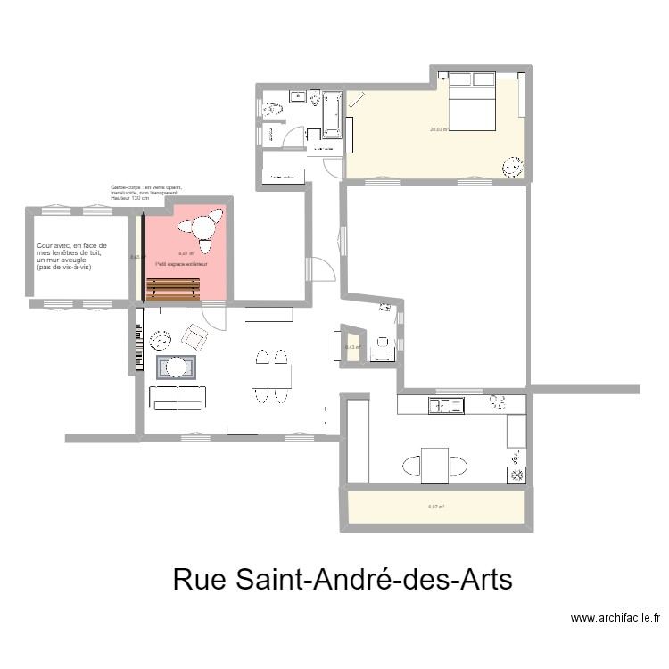 Plan de masse, situation projetée. Plan de 5 pièces et 37 m2