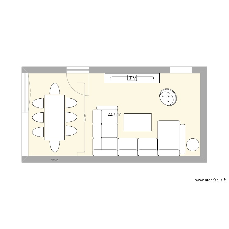 Salon Merley. Plan de 1 pièce et 23 m2