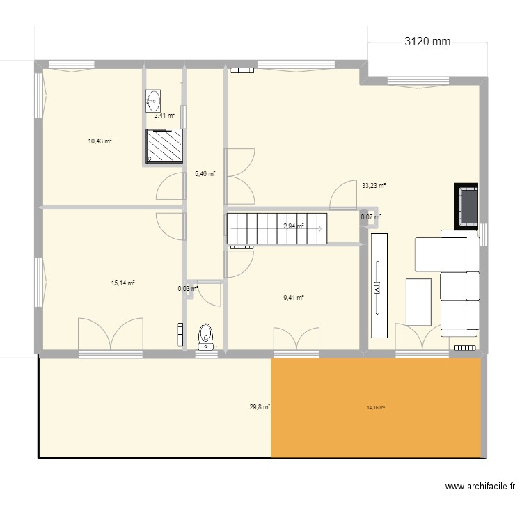 rdc. Plan de 10 pièces et 109 m2