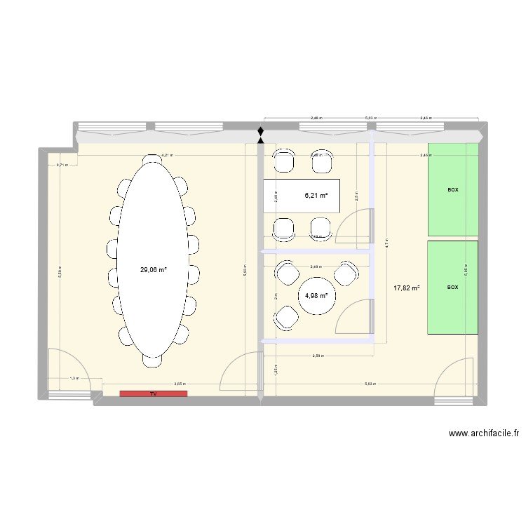 Locaux. Plan de 5 pièces et 58 m2