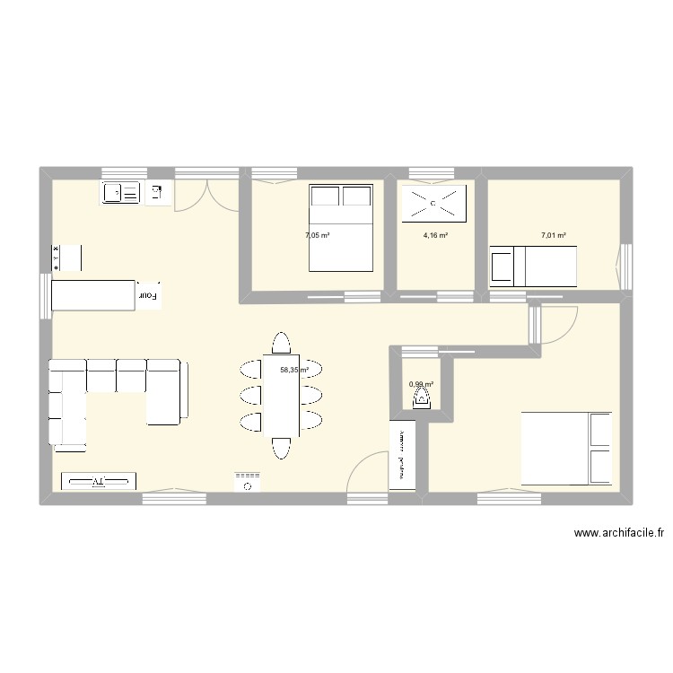 contaut 3. Plan de 5 pièces et 78 m2