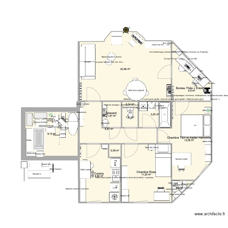 Notre appartement. Plan de 13 pièces et 85 m2