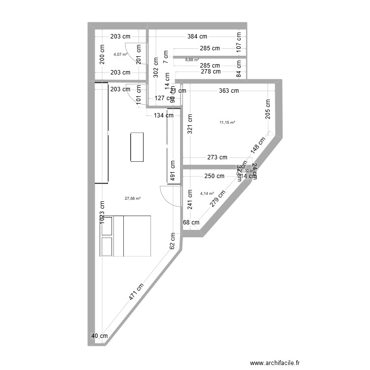 Terrasses. Plan de 6 pièces et 56 m2