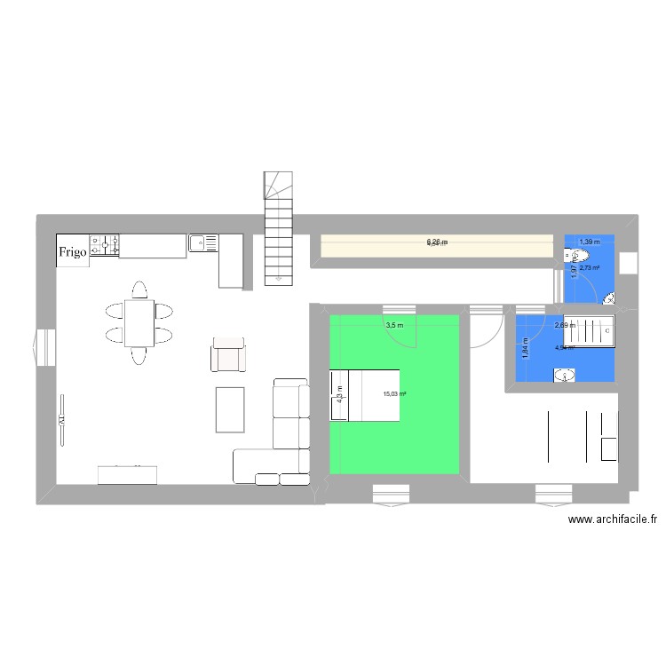 MALAUREILLE RDC. Plan de 4 pièces et 27 m2