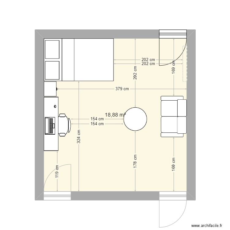 AZr. Plan de 1 pièce et 19 m2