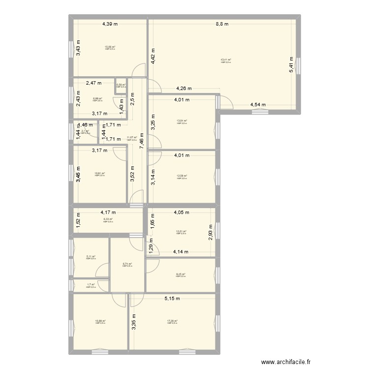 akram morteau. Plan de 17 pièces et 184 m2