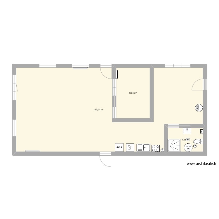 commerce. Plan de 3 pièces et 75 m2