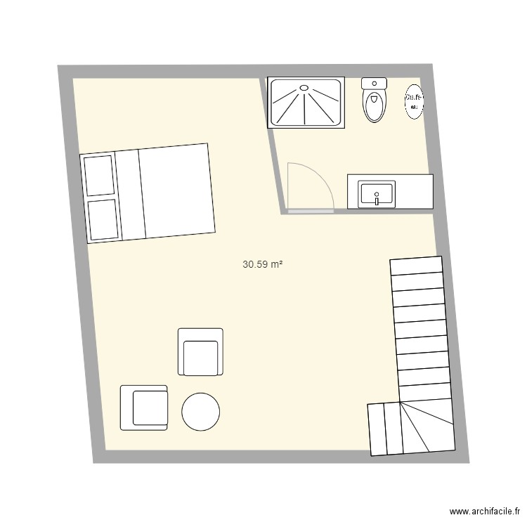 cham sdb5. Plan de 1 pièce et 31 m2