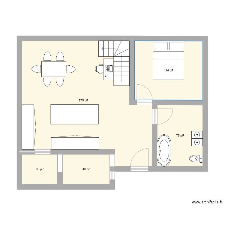 Plan A. Plan de 5 pièces et 59 m2