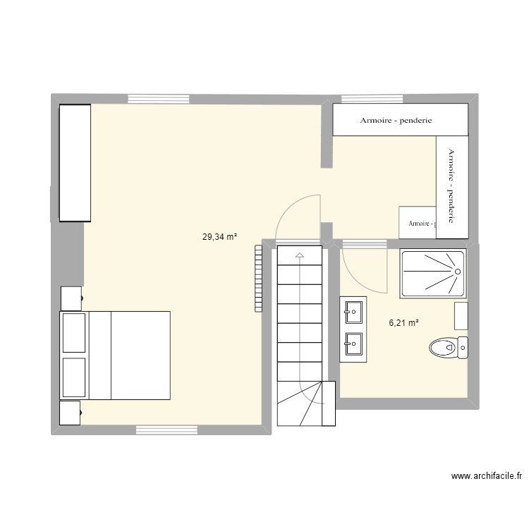 etage2. Plan de 2 pièces et 36 m2