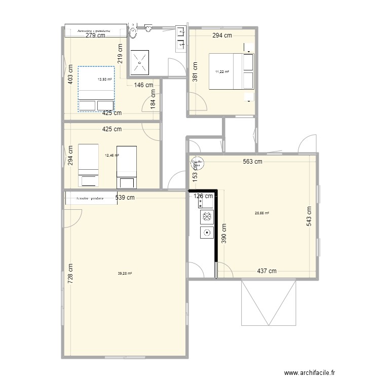 Ebauche maison Rabastens. Plan de 5 pièces et 103 m2