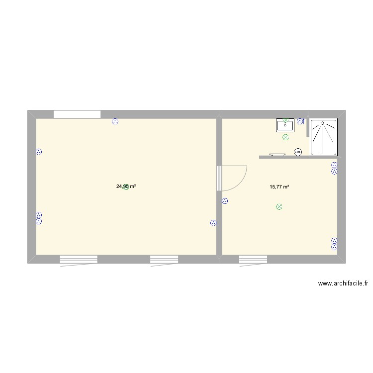 extension. Plan de 2 pièces et 41 m2