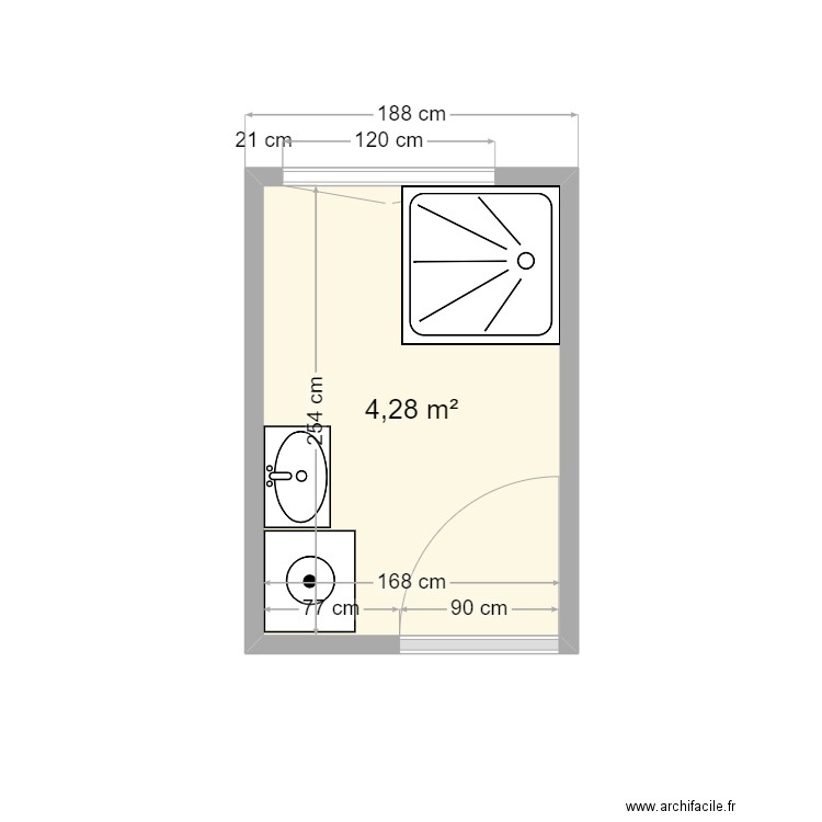 sdb. Plan de 1 pièce et 4 m2