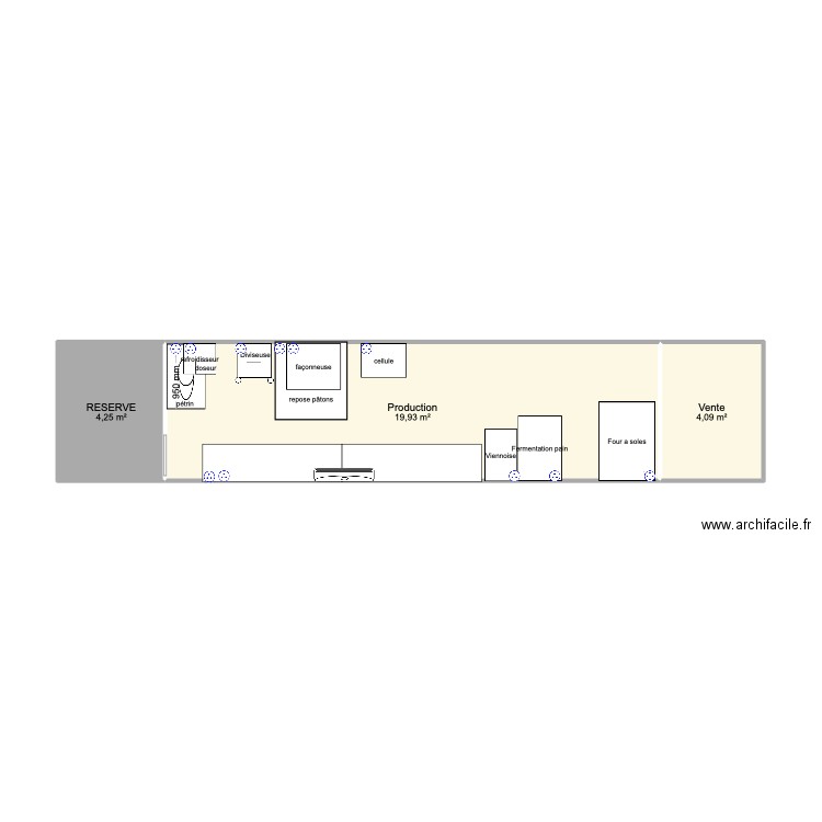 boulangerie pâtisserie containers 40 pieds. Plan de 3 pièces et 28 m2