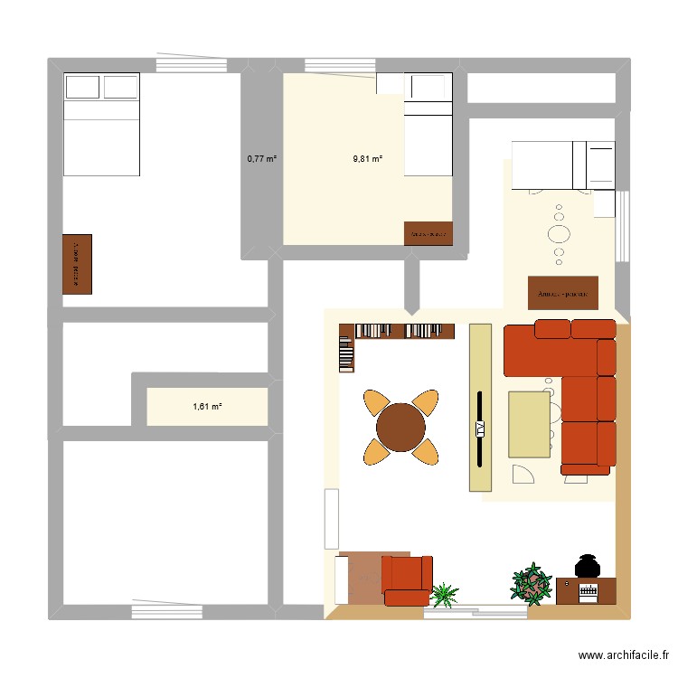 Maison. Plan de 3 pièces et 12 m2