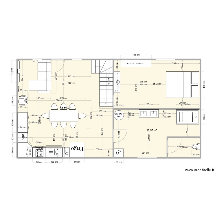 plan de maison a Gino. Plan de 4 pièces et 64 m2