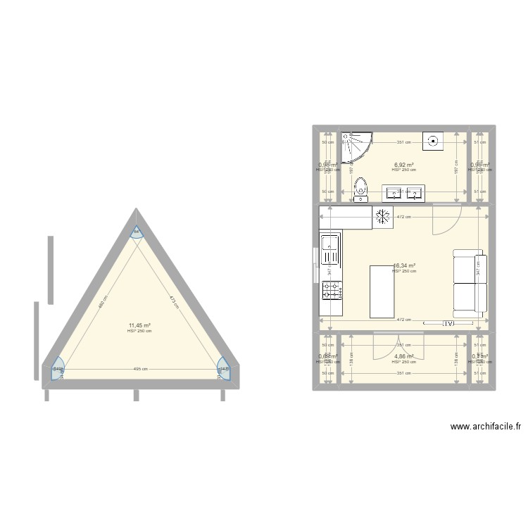 a frame . Plan de 8 pièces et 43 m2